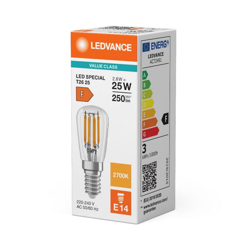 Ledvance E14 Special T26 LED Lampe 2,8W wie 25W warmweißes Licht 2700K - Licht für Kleine Designerleuchten, Nähmaschinen, Kühlschrank